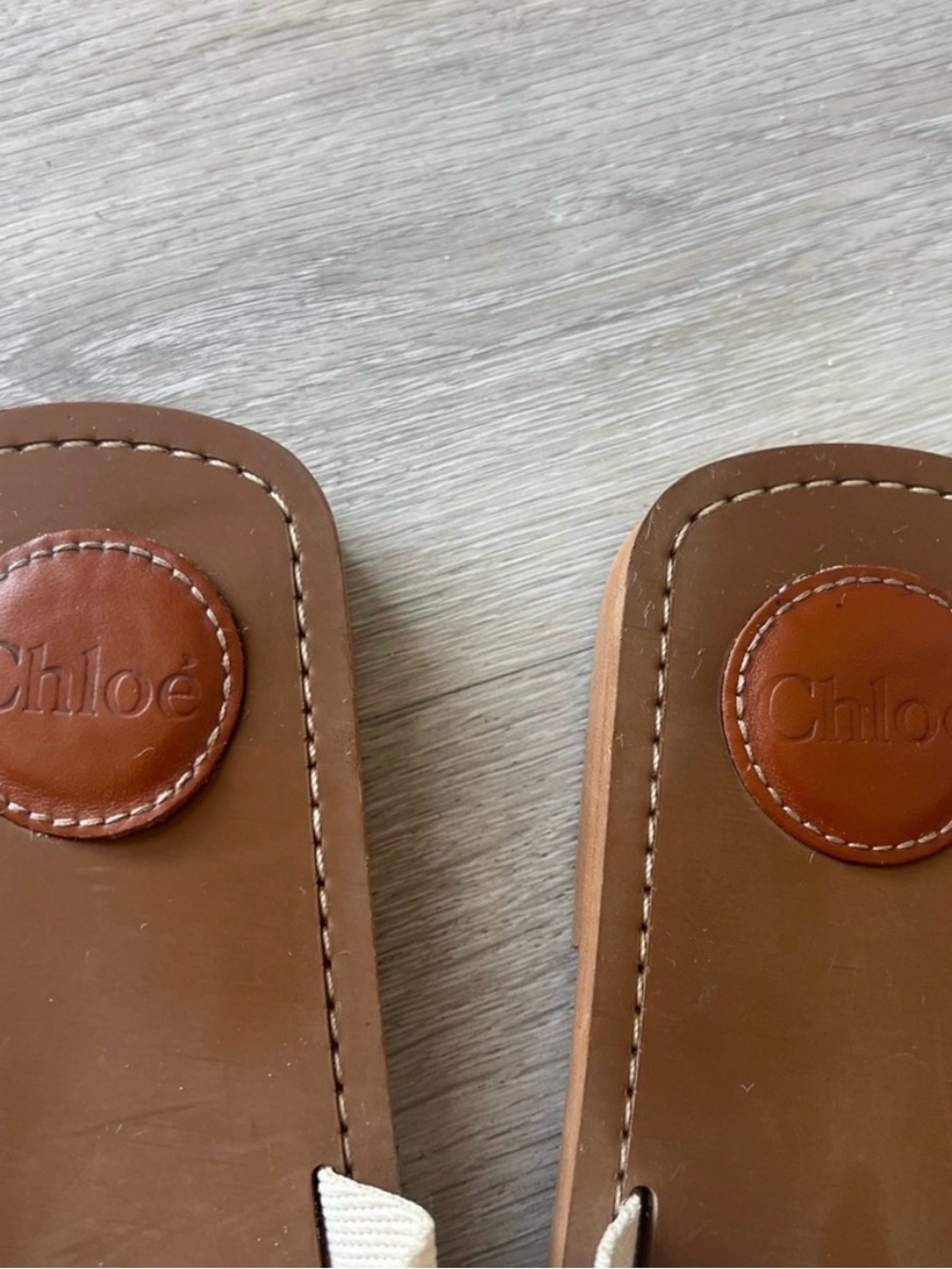 Chloé Beige Canvas Logo Brown Leather Slide Sandals - Picture 4 of 7